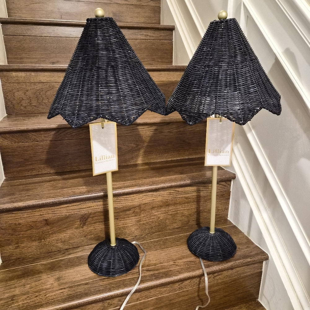 2 Lillian August Wicker Rattan Table Lamp NWT Crossposted